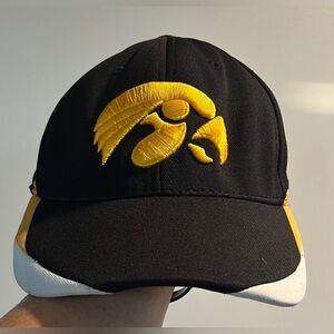 Iowa Hawkeye Football Black Yellow White Flex Fit Stretch Cap Hat- One Fit